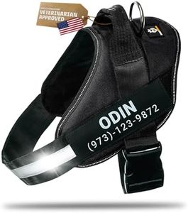 DOGGYKINGDOM Personalized Dog Harness with Custom Name Patches, No Choke, Reflective, Adjustable, Soft Padded Dog Vest Harness with Easy Control Handle for Growing Puppy Size Dog, Black, XS