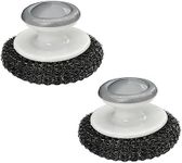 2Pcs Stainless Steel Scrubber Dish Scrub Brush with Handle ，Multipurpose Kitchen Cast Iron Scrubber for Pots, Grills, Ovens & Other Tough Cleaning Jobs (metal Steel Style)