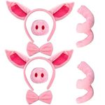 Jmkcoz 8 Pcs Pig Ears Headband Nose Pig Tail Bowtie Set, Pink Halloween Kids Animal Costume for Pig Cosplay Party