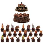 24 Pieces Whiskey Cupcake Toppers Aged to Perfection Cake Topper, Vintage Alcohol Beer Tequila Champagne Wine Bottle Cake Decorations Birthday Retirement Anniversary Party Supplies for Men Women