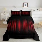 Feelyou Red and Black Ombre Bedding Set Queen, Geometric Abstract Ombre Comforter Red and Black Striped Comforter Set for Kids Boys Girls Geometry Stripes Duvet Set Microfiber Quilt Set