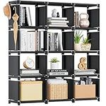 Mavivegue Book Shelf, 12 Cube Storage Organizer, DIY Bookcase, Metal Bookshelf,Tall Book case for Bedroom, Living Room,Office,Closet , Black Cubicle Rack