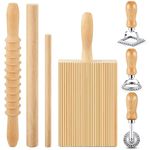 Tioncy 7 Pcs Gnocchi Pasta Making Tool, Wood Gnocchi Board with Ravioli Stamp and Rolling Pin Set, Gnocchi Pasta Maker for Homemade Pasta, Kitchen Gift for Pasta Lovers Baking(Pasta Style)