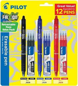 Pilot Frixion Erasable Clicker Retractable Pen, Assorted, 12 Pack (3x 0.7mm + 9 Refills)