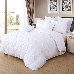 Diamond Pinch Pleat Duvet/Doona/Quilt Cover Set (White, Super King Size Bed)