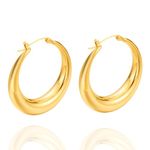 Gold Hoop Earrings For Women 18k Gold Chunky Hoop Earrings Large Gold Hoops Huggies Earrings Hypoallergenic Earrings Lightweight Hoops With s925 Sterling Silver Post For Women Girls