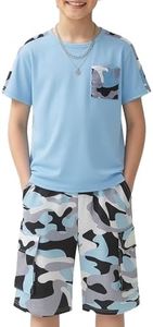 mksodopy Boys clothes camouflage stitching short-sleeved T-shirt camouflage shorts teen boys summer outfits