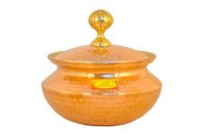 Shiv Shakti Arts Copper Hammered Biryani Handi Chaffing Dish Pan Patili with Lid,Tin Lining,Cookware,4 L,Brown