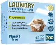 Planet True Eco-Friendly Laundry Detergent Sheets, 200 Loads (100 Sheet) Fragrance Free Laundry Sheets Detergent, Concentrated Washer Detergent, Plastic Free Travel Laundry Detergent