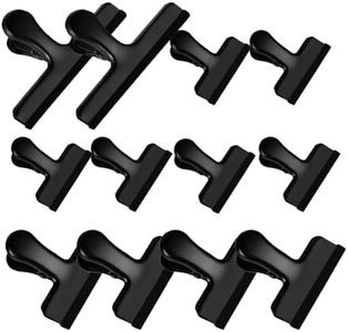 HOUSE AGAIN 12 Pack Stainless Steel Chip Bag Clips Covered with Silicone - NO More Sharp Edges - Color Coded for Food Bags - Air Tight Seal, Heavy Duty for Kitchen and Office, 5-3-2.5 Inches-Black