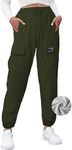 SANGTREE Women's Fleece Lined Hiking Pants Waterproof Softshell Outdoor Insulated Snow Ski Pants for Winter, Fleece Lined Army Green, L