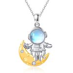 ZIPPICE Astronaut Necklace 925 Sterling Silver Moonstone Space Necklace Spaceman Pendant Space Gifts for Women