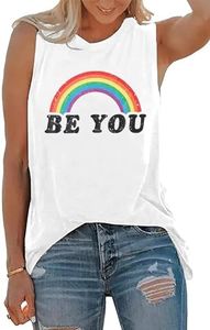 Be You Gay Pride Tank Top Womens LGBT Rainbow Graphic Tee Summer Casual Letter Print Sleeveless Shirt (X-Large, Be You Tank Top, White)