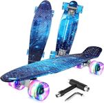 BELEEV Skateboard Complete 22 x 6 inch Mini Cruiser Skateboard for Kids Teens Beginners, PU LED Light up Wheels with Skate T-Tool(Blue)