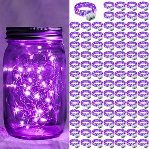 chzk 100 Pack Purple Fairy Lights 7Ft 20 LED Twinkle String Lights 3 Modes Battery Operated Waterproof Firefly Starry for Mason Jar Wedding Halloween Christmas Valentines Day Party Table Centerpieces