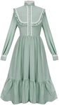 HEQU Pioneer Dress Colonial Dress Victorian Costumes Prairie Dress for Kid Girls 6-12YRS (Green, 10 Years)