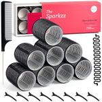 Hair Rollers Set (18Pcs) - 8 Self Grip Black Hair Rollers for Long & Short Hair Volume & Styling (44mm), 8 Duckbill Hair Clips, 1 Braider & 1 Comb,No Heat Rollers