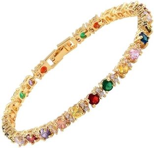 RIZILIA Eternity Tennis Bracelet & Round Cut Multi Colors Cubic Zirconia in Yellow Gold Plated, 7"