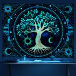 FLY SPRAY Tapestry for Bedroom Aesthetic Black Light Tree of Life Tapestry UV Reactive Colorful Trippy Wall Tapestry Hippie Sun Moon star Galaxy Tapestries Nature Home Forest Wall Hanging Decor