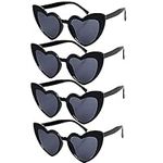 4 Pack Vintage Heart Shaped Sunglasses Black Sunglasses For Women Cat Eye Ladies Fashion Retro Eyeglasses, Vintage Love Heart Sunglasses for Protection Eyewear