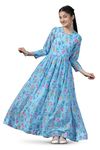 Fashion Dream Girls Floral Printed Fit and Flare Maxi Dress(FDGDRS00103 Sky 40_Sky Blue_13-14Yrs)