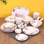 Clay Craft - Urmi Floral Dinner Set of 40 Pieces, Rose Garden 22K Gold, Standard (Ds40-Urmi-Rose-R516), Multicolor