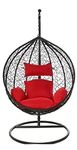 BRIGHT FURNITURE Alloy Steel, Metal Single Seater Hanging Swing Chair Hammock with Stand & Cushion (Black Swing & Maroon Cushion)