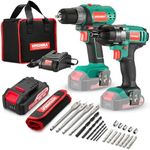 Cordless Drill Driver and Impact Driver 20V, HYCHIKA Drill Combo Kit, 2x2.0Ah Batteries, 1H Fast Charging, 22PCS Accessories for Drilling Wood, Metal and Plastic