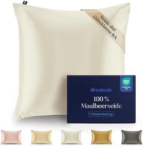 Dreamzie Seidenkissenbezug 100% Silk Pillowcase 22 Momme Güteklasse 6A - Oeko-Tex Zert. für Haar und Haut - 1 Stück - Weiß - 80 x 80 cm
