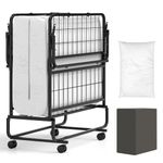 Giantex Twin Folding Bed with 5 Inch Mattress, Rollaway Guest Bed with Top Pillow, Storage Pocket & Metal Frame, Space-Saving Fold up Beds, Portable Roll Away Beds for Adults, 75" x 39"