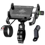 GRAND PITSTOP Mobile Holder for Bikes, Motorcycle, Scooter, Bicycles, Claw Jaw Grip with Charger Bike Mobile Holder, Aluminium Holder for Maps and GPS Navigation & 360° Rotation Phone Mount-Black