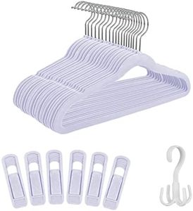 Tinfol 30 Pack Kids Velvet Hangers, 13.7" Non-Slip Clothes Hangers with 6 Velvet Hanger Clips and a Hook, Space Saving Ultra Thin Cute Hangers for Children's Shirt, Dress, Pants, Light Purple