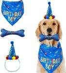 IDOLPET Dog Birthday Boy Bandana Hat Toy Set Pet Happy Birthday Party Supplies Triangle Bibs with Cute Bone Dog Birthday Scarf Accessories and Decoration for Doggy Large Dog – Blue