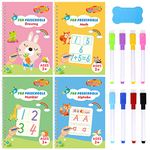 Larcenciel Handwriting Practice Books for Kids, 4 Pcs Wipe-Clean Books w/Pens and Whiteboard Eraser, Reusable Preschool Activity Books, Children Learn to Write Book for Drawing, Math, Number, Alphabet