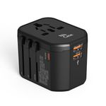 Nik case Universal Travel Adapter, International Travel Adapter with 2 USB-A & 1 USB-C Ports 20W PD Fast Charger, Travel Power Adapter Worldwide, All-in-One Wall Charger for USA EU UK AUS (ABS|Black)