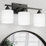 Dekang Black Bathroom Lights Over Mirror, Anti-rust Vanity Light Fixture for Bathroom, Modern 3-Light Wall Sconce Light for Living Room, Standard E26 Base, Milky White Glass Shades, Bulbs Not Included