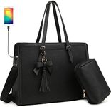 Laptop Bag for Women 15.6 inch Work Shoulder Briefcase, Large Waterproof PU Leather Work Tote Bags with USB Charging Port, Computer Messenger Business Handbags Satchel purse for Office Lady, Black,