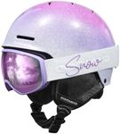 Odoland Kids Ski Helmet, Snow Helmet with Ski Goggles, Shockproof, Windproof, Safety Snow Sports Helmets and Protective Goggles for Boys Girls and Youth,Shinning Purle,S