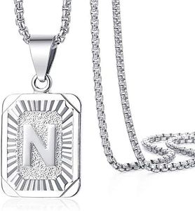 Trendsmax Initial Letter Pendant Necklace Mens Womens Capital Letter White Gold Plated A Z Stainless Steel Box Chain 22inch, Metal, not known