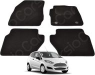 Carsio Carpet Car Mats For Ford Fiesta MK7 2012 to 2017 4 Piece Set with 2 Clips Tailored Fit Floor Mat Complete Accessory Black Custom Fitted - All Weather, Anti-Slip Backing & Black Trim