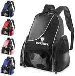 Vizari Solano Soccer Backpack With Ball Compartment and Vented Ball Pocket and Mesh Side Cargo Pockets for Adults and Teens