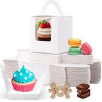 Shine Decor 50 Pack Cupcake Boxes Single, Individual Cupcake Boxes, Single Cupcake Boxes with Window and Insert, Single Muffin Boxes with Handle for Pastries Brownies