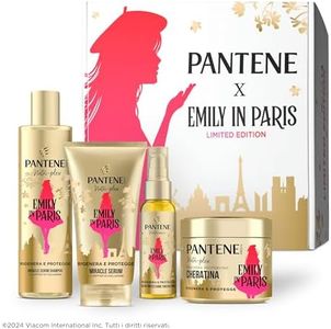 Pantene X Emily in Paris Shampoo, Balsamo, Maschera E Olio Capelli Kit Regalo Protezione Cheratina Per Capelli Secchi E Danneggiati: Shampoo 250ml, Balsamo 150 ml, Maschera 300ml, Olio Capelli 100m