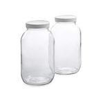 1790 Half Gallon Glass Jars (64oz) 2-Pack - Includes 2 Airtight Lids, Muslin Cloths, Rubber Bands - Dishwasher & Freezer Safe - Perfect for Kombucha, Kefir, Canning, Sun Tea, Fermentation