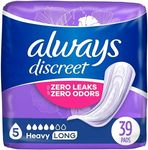 Always Discreet, Incontinence Pads for Women, Maximum, Long Length (Packaging May vary), Purple, 39 Count