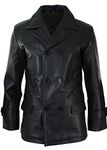Mens 3/4 Double Breasted Real Leather Dr Who Kreigsmarine Uboat Jacket Black