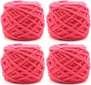 TOMVAES Soft Cotton Knitting Yarn 4 Packs, Fluffy Cotton Yarn Perfect for Soft Throw and Baby Blankets, Arm Knitting, Crocheting and DIY Crafts (Watermelon Red)