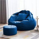 INSTER Bean Bag Cover 4XL Without Beans with Footrest and Cushion Lounge Chair Luxury Bean Bag Cover with Footrest Without Beans 4XL (Without Fillers) (Blue New)