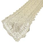 kilofly Handmade Crochet Cotton Lace Table Runner Tablecloth, 15 x 60 inch