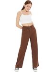 pinklit Elegant Brown Wide-Leg Jeans for Womens to Styles (in, Numeric, 34, Brown)